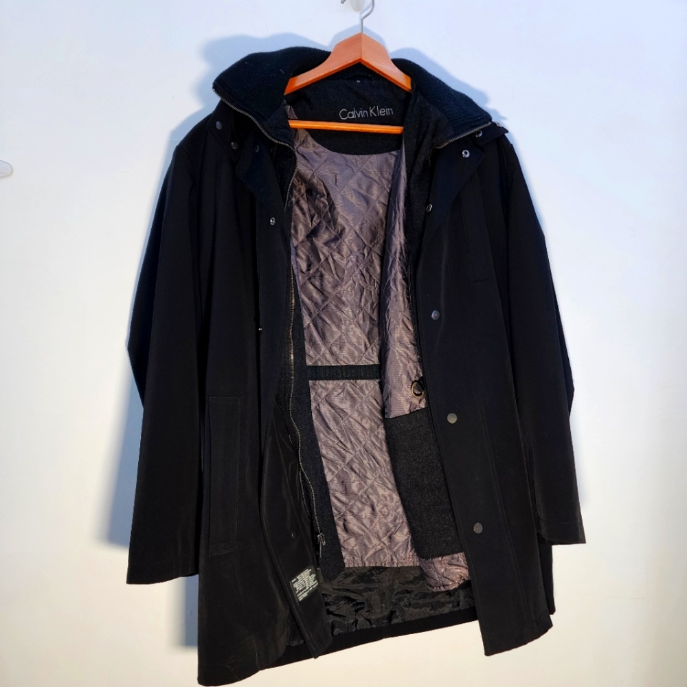 Calvin Klein Black Quilted Jacket Medium Wool Blend